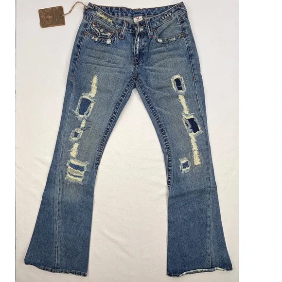 True Religion Vintage 2004 Twisted Destroyed Flare size 27 NWT ( RARE ) - Picture 2 of 13